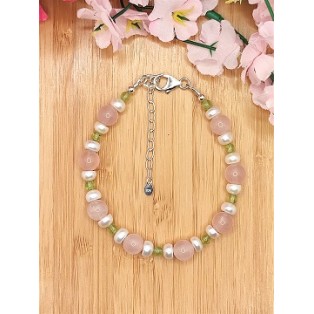 Rose Quartz, Peridot & Freshwater Pearl Bracelet